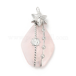Natural Rose Quartz Pendants, Teardrop Charm, with Stainless Steel Color Plated 304 Stainless Steel Snowflake Findings, 42.5x22.5x8.5mm, Hole: 3mm