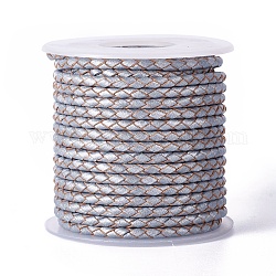 Cordón trenzado de cuero, cable de la joya de cuero, material de toma de diy joyas, con carrete, plata, 3.3mm, 10 yardas / rodillo