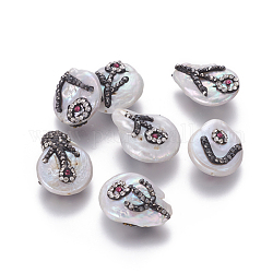 Natur kultivierten Süßwasser Perlen, mit Fimo Strass, Nuggets, weiß, 17~23x15~18x7~10 mm, Bohrung: 0.8 mm