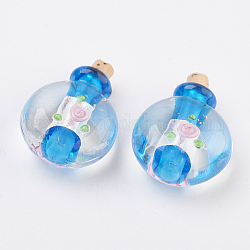 Colgantes de botellas de perfume de lampwork hecho a mano de plata, botella de aceite esencial, cielo azul profundo, 34.5~35.5mm, agujero: 4.5 mm, capacidad de la botella: 0.5~1 ml (0.017~0.03 fl. oz)