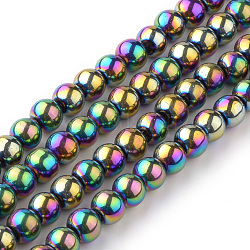 Electroplate Glass Beads Strands, Round, Multi-color Plated, 3mm, Hole: 1mm, about 100pcs/strand, 23.6 inch