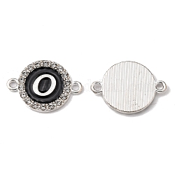 Alloy Enamel Links Connectors, with Crystal Rhinestones, Flat Round with Letter, Silver Color Plated, Letter.O, 22x16x2mm, Hole: 1.8mm