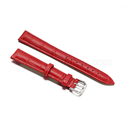 Correas de reloj de cuero, con 304 cierres de acero inoxidable, rojo, 92~125x16x4~4.8mm