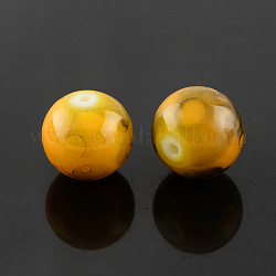 Spray Painted Glass Bead Strands, Round, Goldenrod, 10mm, Hole: 1.3~1.6mm, about 80pcs/strand, 31.4 inch