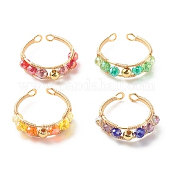 Galvanoplastie perles de verre à facettes anneaux de manchette pour adolescente femmes, anneaux ouverts enroulés de fil de cuivre, or, couleur mixte, taille us 7 1/4~8 1/2 (17.5~18.5mm), 4 pièces / kit