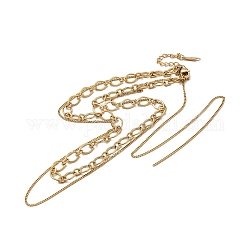 Chapado en iones (ip) 304 eslabón ovalado de acero inoxidable y cadenas de bordillo collares de doble capa para mujer, real 14k chapado en oro, 16.42 pulgada (41.7 cm)