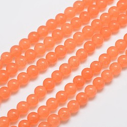 Натуральные и крашеные нити шарик Malaysia нефрита, круглые, светлый померанцевый, 8 мм, отверстие : 1.0 мм, около 48 шт / нитка, 15 дюйм