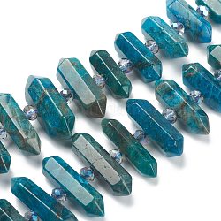 Natürliche Apatit Perlen Stränge, facettiert, mit Glasperlen, Kugel, 20.5~33.5x7~11.5x7~10 mm, Bohrung: 2 mm, ca. 25 Stk. / Strang, 14.84 Zoll (37.7 cm)