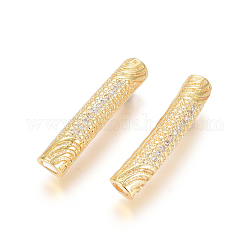 Perle di zirconi cubici trasparenti in micro pavè di ottone, placcato di lunga durata, perline tubo, oro, 30x6mm, Foro: 4 mm