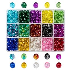 15 Farben transparente Knistern Glasperlen, Oval, Mischfarbe, 8x5.5~6 mm, Bohrung: 1 mm, 15 Farben, 50 Stk. je Farbe, 750 Stück / Karton
