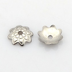 8 -petal 304ステンレス鋼の花のビーズキャップ  ステンレス鋼色  7x1.5mm  穴：1mm