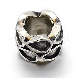 Retro 304 Stainless Steel Big Hole Column Carved Drop Beads, Antique Silver, 7.5x11mm, Hole: 6mm