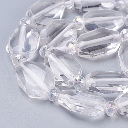 Chapelets de perles en cristal de quartz naturel, cristal de roche, facette, ovale, 16.5~22.5x12~16x6~7mm, Trou: 1.2mm, Environ 15~17 pcs/chapelet, 15.4 pouce (39 cm)