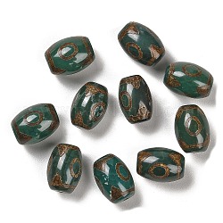 Perles de style tibétain, Perles d'agate naturelles, teints et chauffée, ovale, gris ardoise foncé, 3 œil, 13.5~14x10mm, Trou: 1.5mm