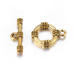 Aleación de estilo tibetano toggle corchetes, Sin cadmio y níque y plomo, anillo, oro antiguo, anillo: 19x15 mm, bar: 20x3 mm, agujero: 2 mm, 2 PC / sistema
