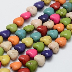 Hebras de perlas sintéticas de magnesita, teñido, corazón, colorido, 8x7x4.5mm, agujero: 1 mm, aproximamente 52 pcs / cadena, 15.3 pulgada