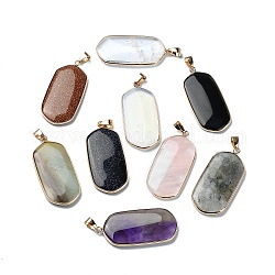 Natural & Synthetic Mixed Gemstone Pendants, Golden Tone Brass Oval Charms, 47x22x4.5mm, Hole: 7x4mm