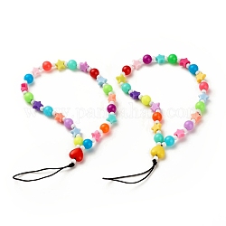 Opaque Acrylic Beads Mobile Straps, with Nylon Thread, Round & Heart & Star, Mixed Color, 18.5cm