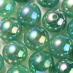 Placage uv perles acryliques irisées arc-en-ciel, ronde, verte, 15.5x15mm, Trou: 2.7mm
