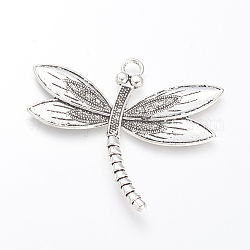 Tibetan Style Alloy Big Pendants, Dragonfly, Cadmium Free & Lead Free, Antique Silver, 58x66.5x2.5mm, Hole: 5mm, about 100pcs/1000g