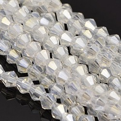 Faceted Bicone Electroplate Glass Beads Strands, AB Color Plated, Ghost White, 4x4.5mm, Hole: 1mm, about 92~96pcs/strand, 13.78~14.37 inch.