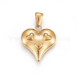 304 ciondoli in acciaio inossidabile, cuore a cuore, oro, 19x17x3.5mm, Foro: 7x3 mm