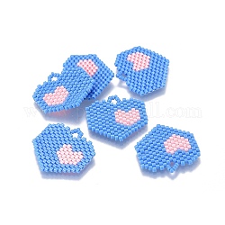 Miyuki & toho pendenti di perline giapponesi fatti a mano, modello telaio, cuore, blu fiordaliso, 21~22x23x1.7mm, Foro: 3 mm