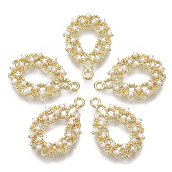 Pendente in lega, con perla in plastica imitazione abs, lacrima, oro chiaro, 21x14.5x3.5mm, Foro: 1.5 mm