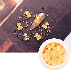 Nail Art Decoration Accessories, with Resin Cabochons and Glass No Hole Beads, Chip & Bear, Gold, 10x8x4mm & 0.5~4x0.5~2x0.5~2mm & 2~5x2~3x2~3mm