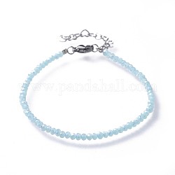 Faceted Glass Beaded Bracelets, with 304 Stainless Steel Findings, Light Sky Blue, 7-1/4 inch(18.3cm), 3mm