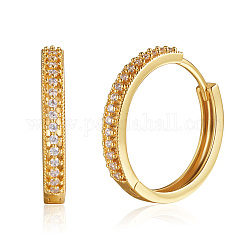 Orecchini a cerchio huggie con zirconi chiari, orecchini a cerniera in ottone per donna, oro, 26x3.8mm