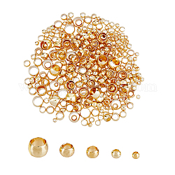 SUPERFINDINGS 5 Sizes Real Gold Plated Brass Crimp Beads 400pcs Wire Knot Stop Loose Beads Hypoallergenic Rondelle Jewelry Beads for Bracelet Necklace Keychain DIY Craft Making Hole 3mm~0.8mm
