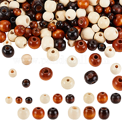 Olycraft 570pcs 15 styles perles européennes en bois peint à la bombe, perle avec trou grande, baril et rondelle, couleur mixte, 10~18x8.5~16mm, Trou: 4.5~7mm