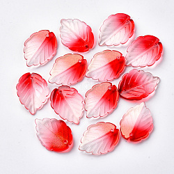 Pulvérisation peint pendentifs en verre transparent, avec de la poudre de paillettes, feuille, rouge, 23.5x17x4.5mm, Trou: 1.2mm