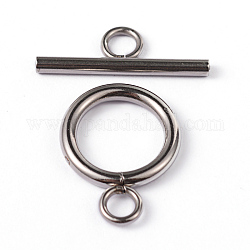 304 Stainless Steel Toggle Clasps, Ring, Stainless Steel Color, Ring: 19x14x2mm, Bar: 20x7x2mm, Hole: 3mm