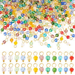 PandaHall Elite 20 Sets Glass Pendants, with Golden Tone Brass Finding, Faceted, Round, Mixed Color, 10x4mm, Hole: 3mm, 24pcs/set, 480pcs/box