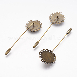 Eisenbrosche Zubehör mit Messingstiften, für Vintage-Brosche Herstellung, Bleifrei, Antik Bronze, 70x24 mm, flache runde Schale: 20 mm