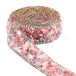 PandaHall 10m 0.7 Inch Crystal Rhinestone Trim Hot Fix Ribbon Gem Stone Beaded Iron On Applique Embellishment with Curb Chains Edging for DIY Wedding Bridal Dress Shoes Phone Decor, Pink
