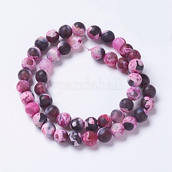Natural Agate Bead Strands, Dyed & Heated, Frosted, Round, Medium Violet Red, 8mm, Hole: 1mm, about 48pcs/strand, 14.96 inch(38cm)