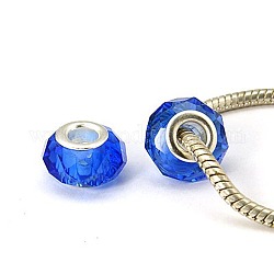 Cristal à la main de perles rondelle européen bracelets de breloque ajustement, Perles avec un grand trou   , nickel ame en laiton de couleur, bleu foncé, longueur d'environ 14 mm ,  largeur de 10 mm, Trou: 5mm