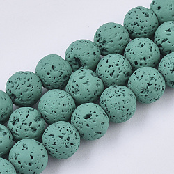 Brins de perles de pierre de lave naturelle peintes à la bombe, ronde, dark cyan, 6~7mm, Trou: 0.7mm, Environ 59~62 pcs/chapelet, 15.75 pouce (40 cm)
