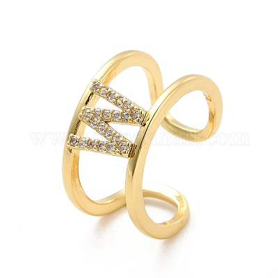 Кольцо-манжета с открытой буквой из прозрачного кубического циркония RJEW-A012-01G-W-1