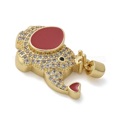 Подвески в форме слона из латуни с микропаве из кубических цирконий и эмали KK-M319-05G-1