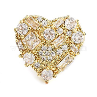 Кольца из латуни с микро-паве и кубическим цирконием в форме сердца RJEW-C080-05G-1
