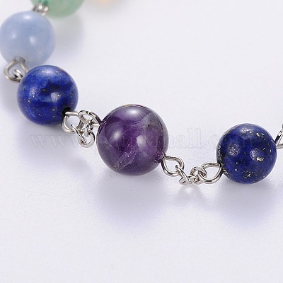 Семь чакр природных драгоценных камней из бисера ожерелья X-NJEW-JN00937-1