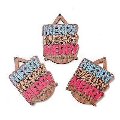 Большие подвески из дерева с односторонним принтом WOOD-D025-05-1