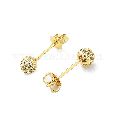 Круглые серьги-гвоздики из латуни с микропаве из прозрачных кубических цирконий EJEW-D311-107G-1