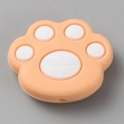 Экологически чистые силиконовые фокусные бусины с принтом кошачьей лапы SIL-WH0012-040H-1