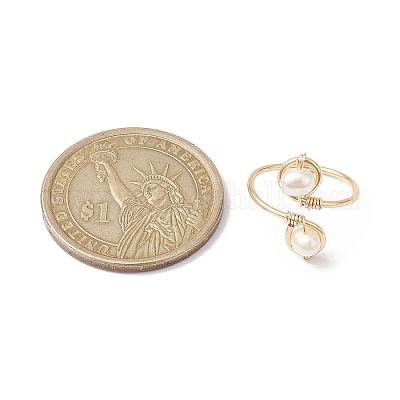 Открытое кольцо на палец с натуральным культивированным пресноводным жемчугом X-RJEW-JR00620-1