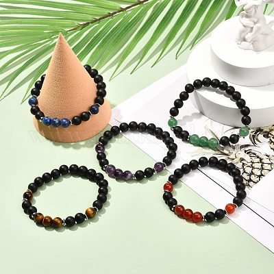 10pcs 4-8mm Stretchy Stone Bracelets Mix Natural Gemstone Beads